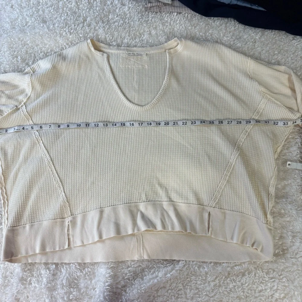Free People We The Free Buttercup Thermal Top Oversized Small Ecru Waffle Knit - Picture 5 of 12